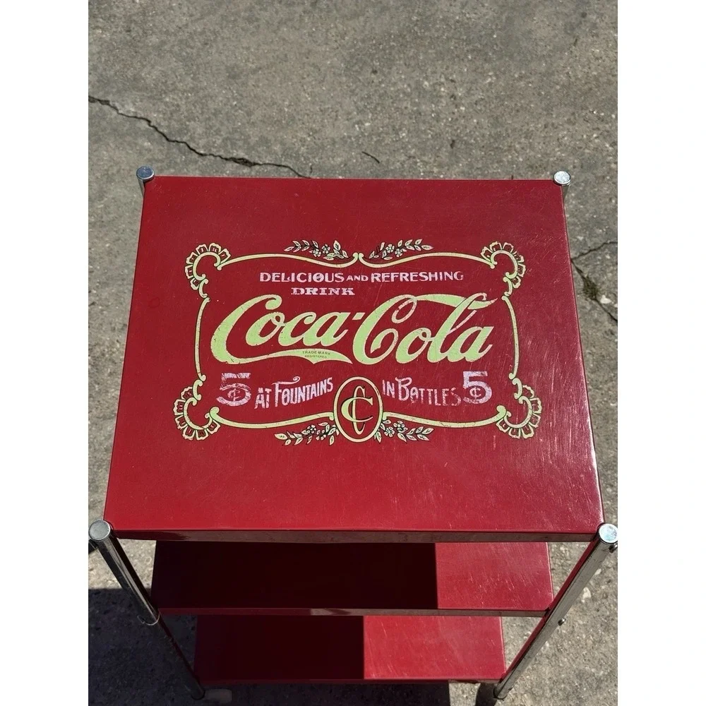 Vintage Coca-Cola 3 Tier Metal Rolling‎ Cart Serving Stand Retro Soda Rack